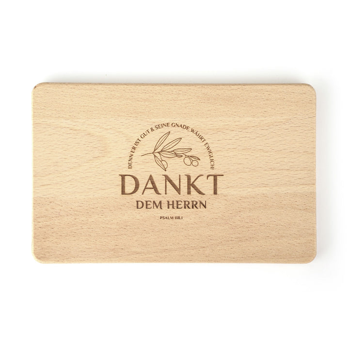 Holz-Brettchen "Dankt dem HERRN!" · Buche / Bambus · Bibelvers Gravur