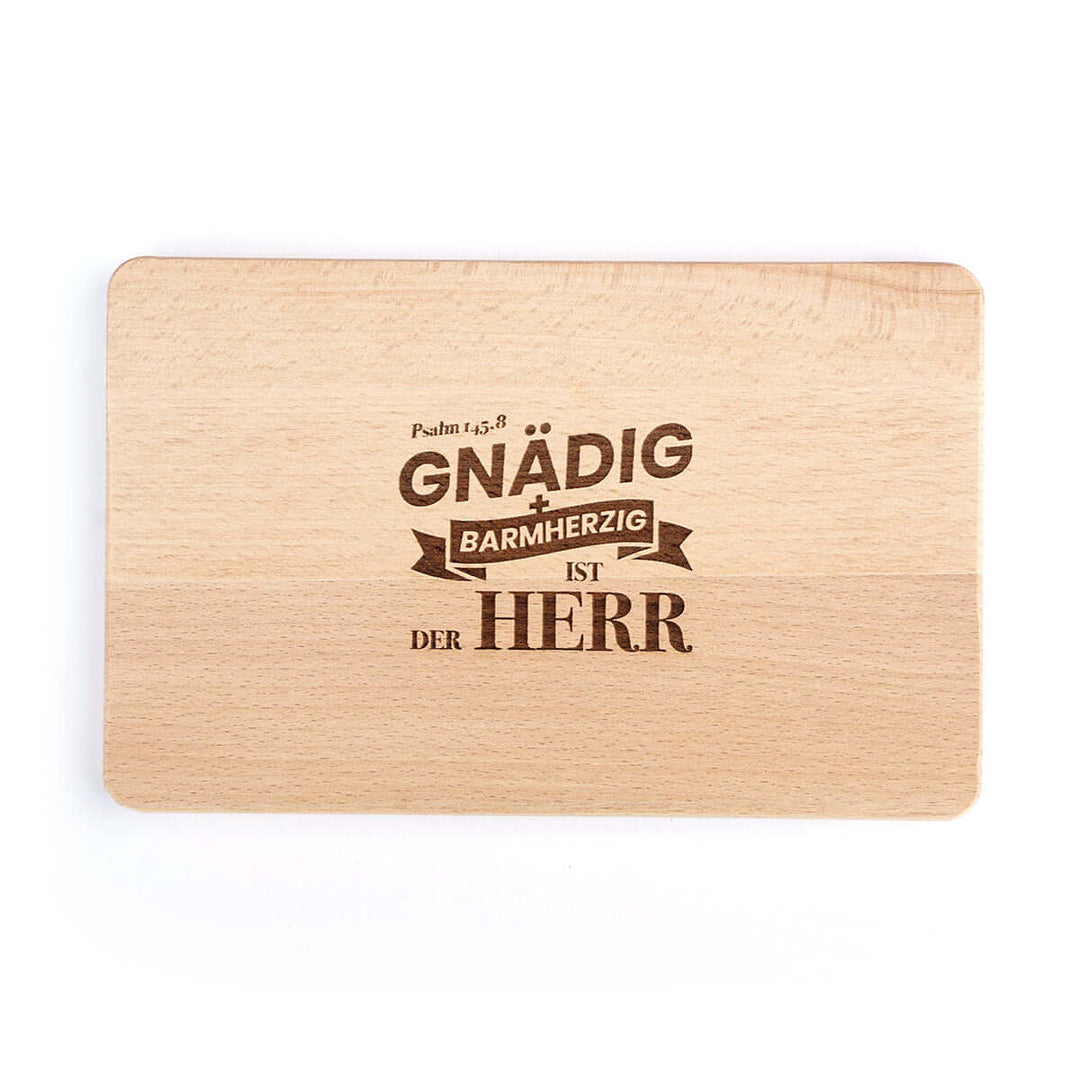 Holz-Brettchen "Gnädig & Barmherzig" · Buche / Bambus · Bibelvers Gravur – Aus Gnade