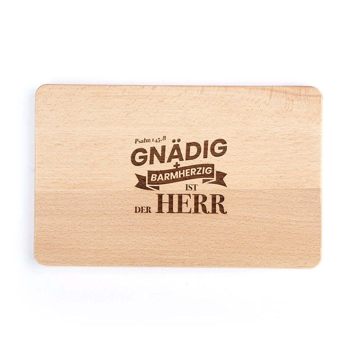Holz-Brettchen "Gnädig & Barmherzig" · Buche / Bambus · Bibelvers Gravur – Aus Gnade