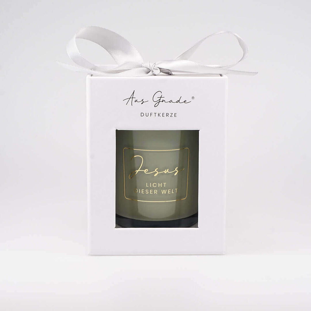 Premium Duftkerzen "Jesus – Licht dieser Welt" · 4 Dufte · Geschenkbox – Aus Gnade