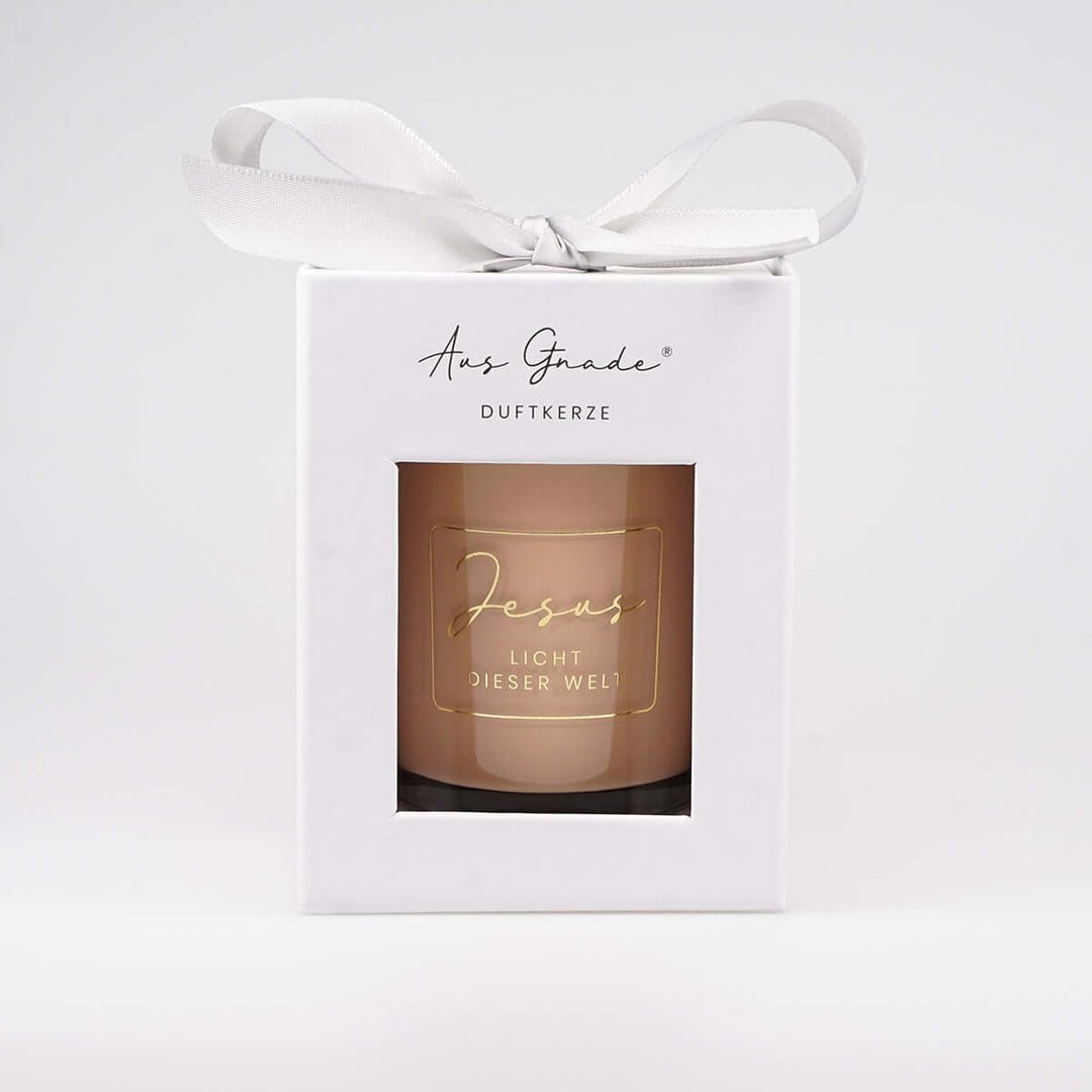Premium Duftkerze "Jesus – Licht dieser Welt" · Geschenkbox · Jasmin – Aus Gnade