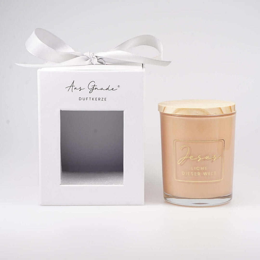 Premium Duftkerze "Jesus – Licht dieser Welt" · Geschenkbox · Jasmin – Aus Gnade