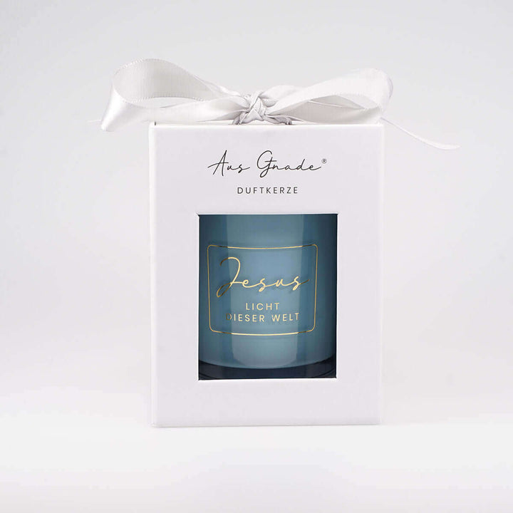 Premium Duftkerzen "Jesus – Licht dieser Welt" · 4 Dufte · Geschenkbox – Aus Gnade
