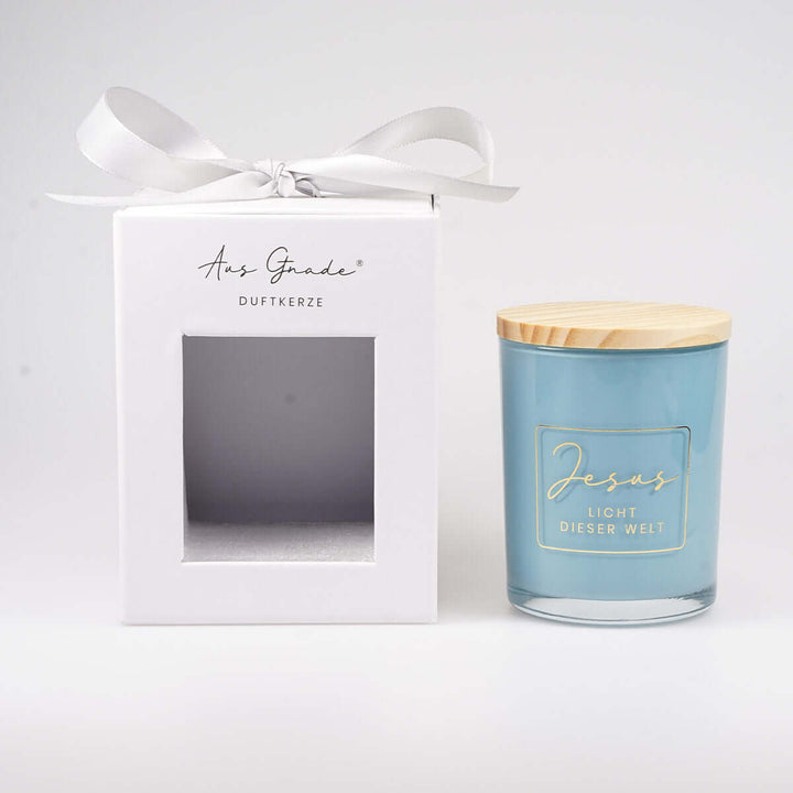 Premium Duftkerzen "Jesus – Licht dieser Welt" · 4 Dufte · Geschenkbox – Aus Gnade
