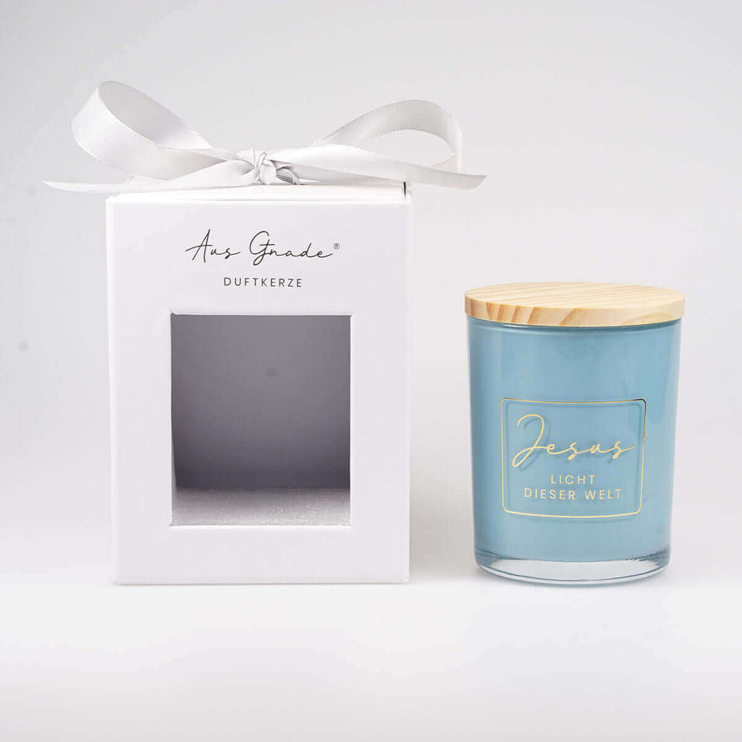 Premium Duftkerzen "Jesus – Licht dieser Welt" · 4 Dufte · Geschenkbox – Aus Gnade