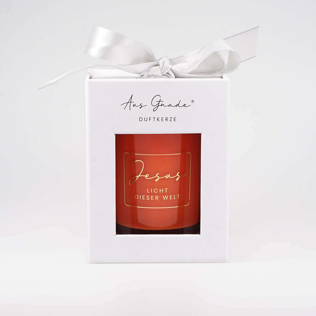 Premium Duftkerzen "Jesus – Licht dieser Welt" · 4 Dufte · Geschenkbox – Aus Gnade