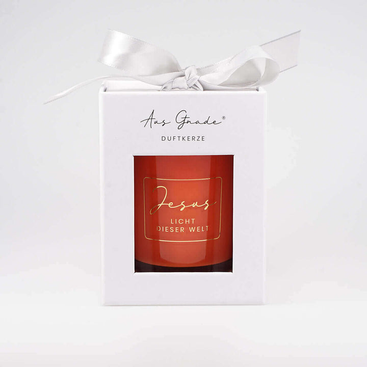 Premium Duftkerzen "Jesus – Licht dieser Welt" · 4 Dufte · Geschenkbox – Aus Gnade