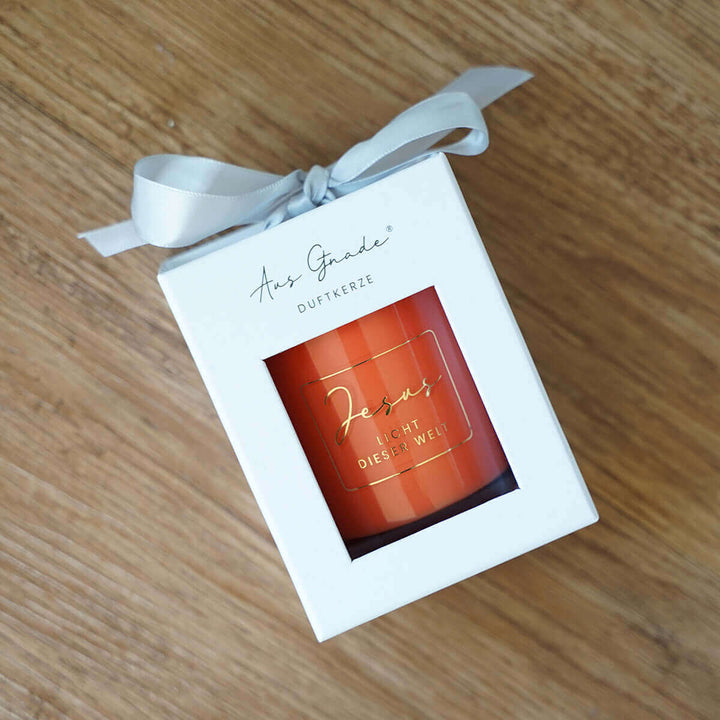 Premium Duftkerzen "Jesus – Licht dieser Welt" · 4 Dufte · Geschenkbox – Aus Gnade