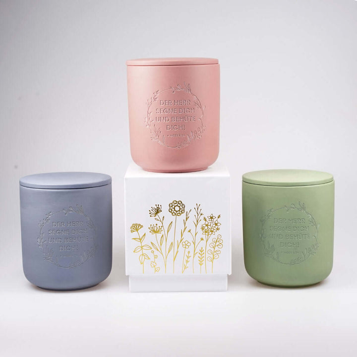 Premium Duftkerze "Gottes Segen" · Keramik-Gravur + Geschenkbox