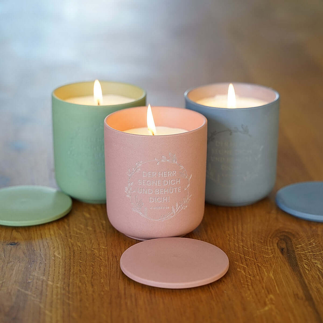 Premium Duftkerze "Gottes Segen" · Keramik-Gravur + Geschenkbox