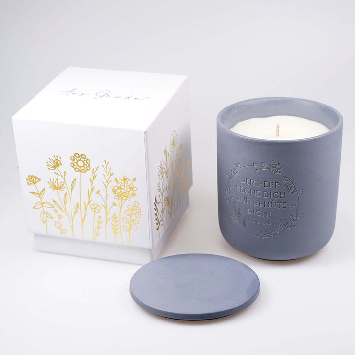 Premium Duftkerze "Gottes Segen" · Keramik-Gravur + Geschenkbox