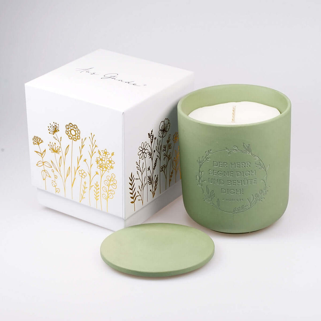 Premium Duftkerze "Gottes Segen" · Keramik-Gravur + Geschenkbox