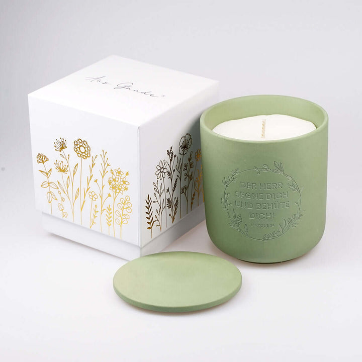 Premium Duftkerze "Gottes Segen" · Keramik-Gravur + Geschenkbox
