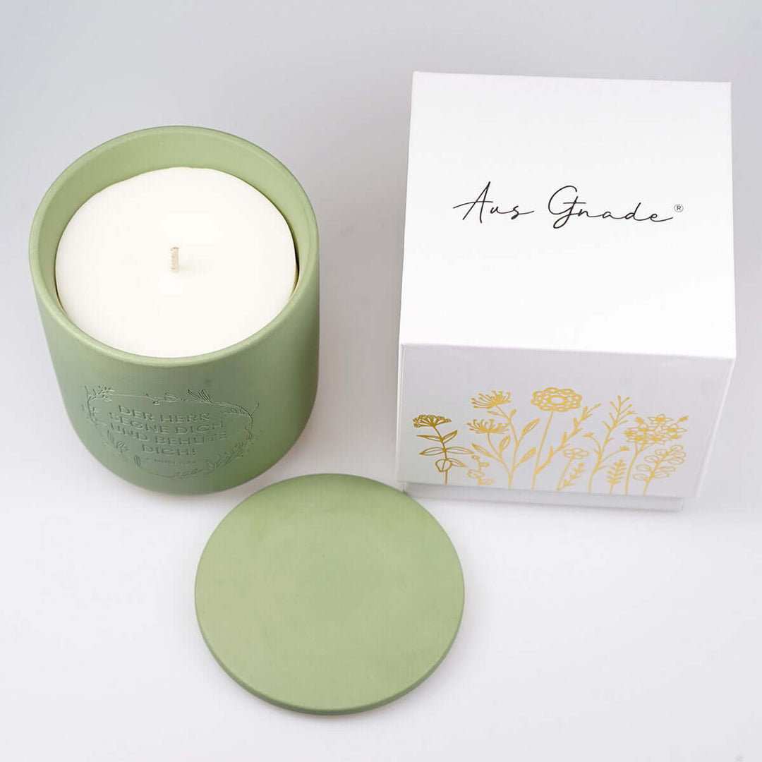 Premium Duftkerze "Gottes Segen" · Keramik-Gravur + Geschenkbox