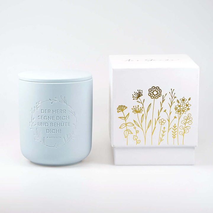 Premium Duftkerze "Gottes Segen" · Keramik-Gravur + Geschenkbox · Feige + Johannisbeere
