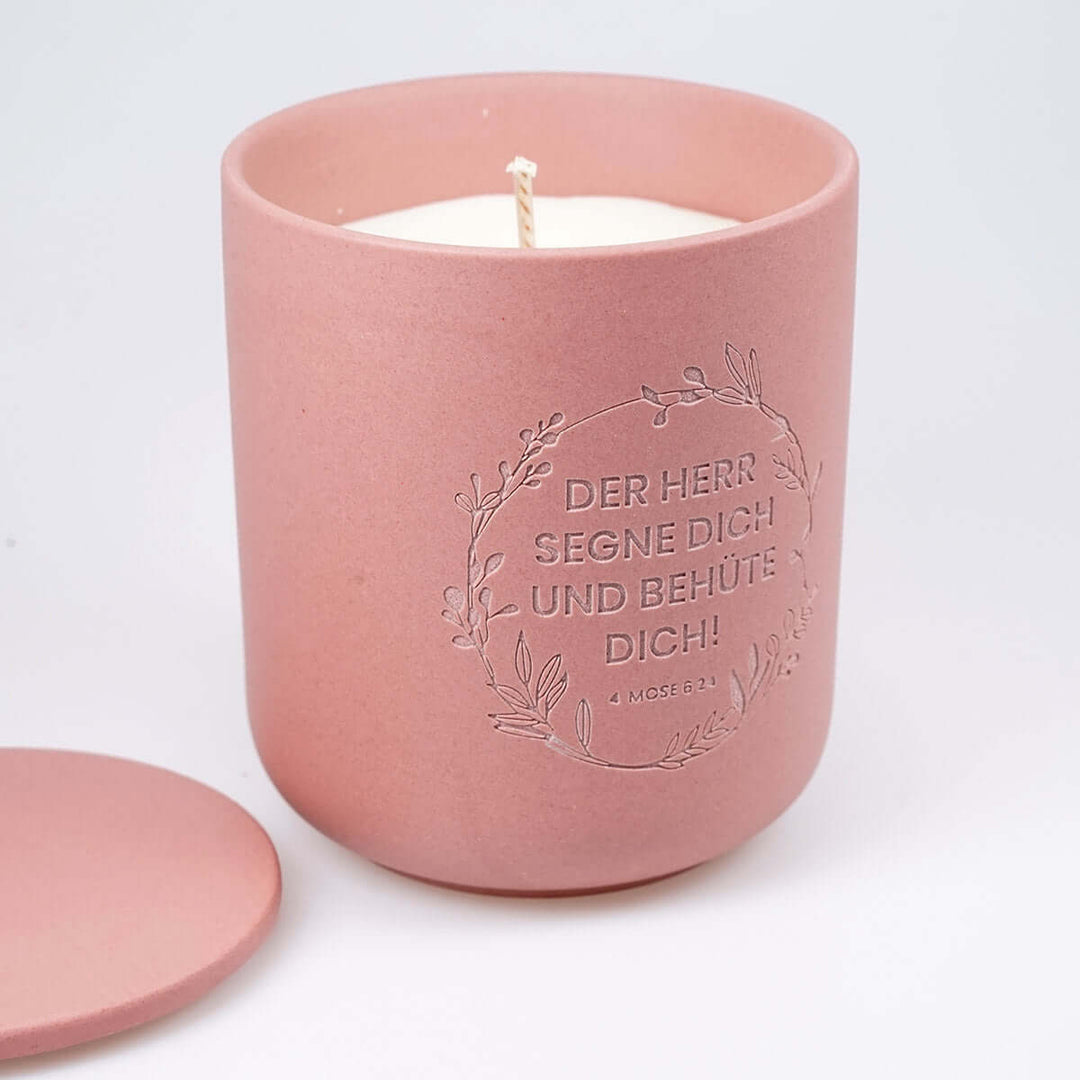 Premium Duftkerze "Gottes Segen" · Keramik-Gravur + Geschenkbox