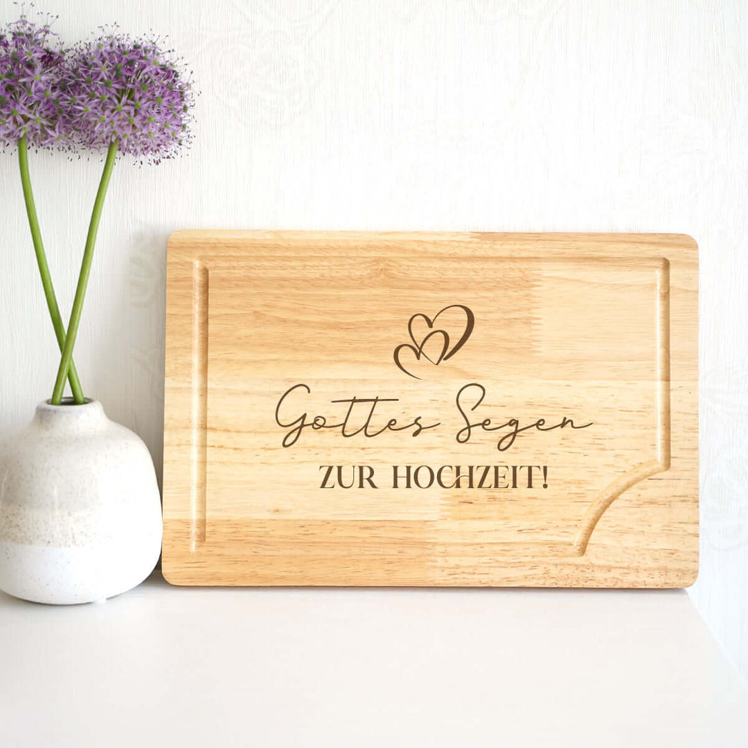 Holzbrett "Gottes Segen zur Hochzeit" ·  Schneide- / Servierbrett · Eiche