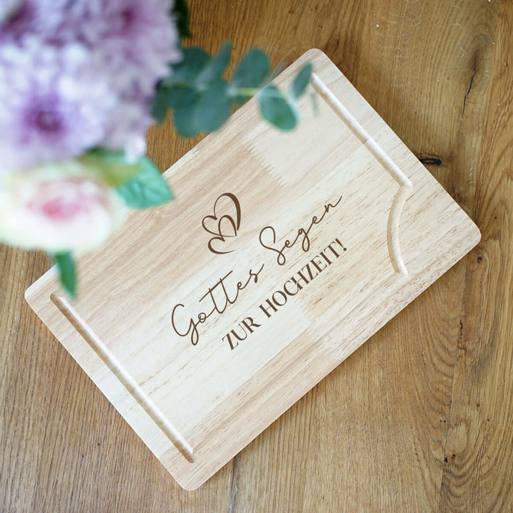 Holzbrett "Gottes Segen zur Hochzeit" ·  Schneide- / Servierbrett · Eiche