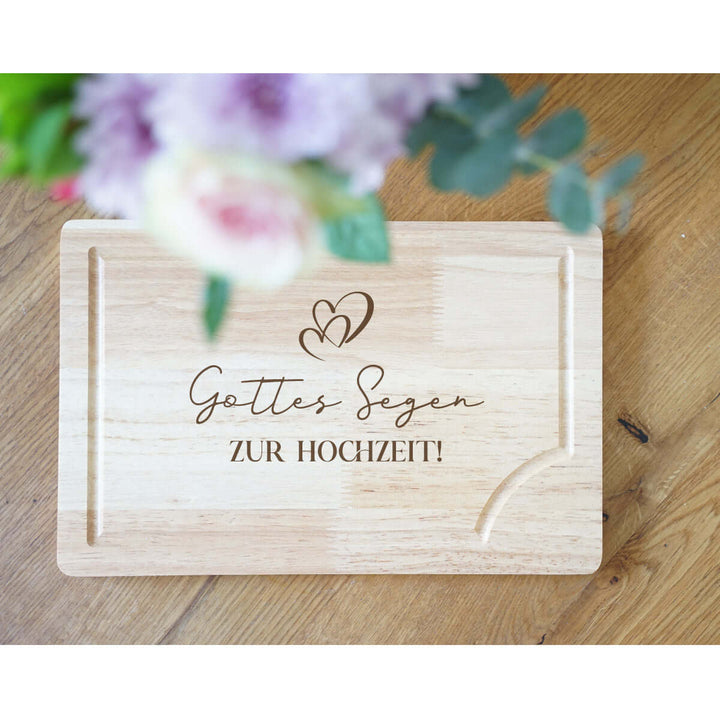Holzbrett "Gottes Segen zur Hochzeit" ·  Schneide- / Servierbrett · Eiche