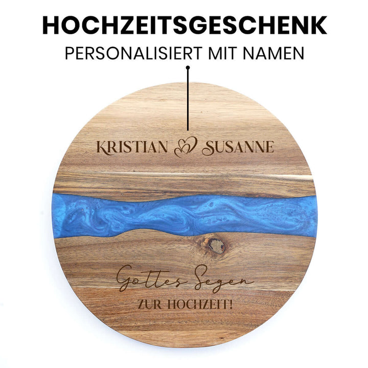 Personalisierte Holzdeko "Gottes Segen zur Hochzeit" · Servierbrett mit Namen-Gravur