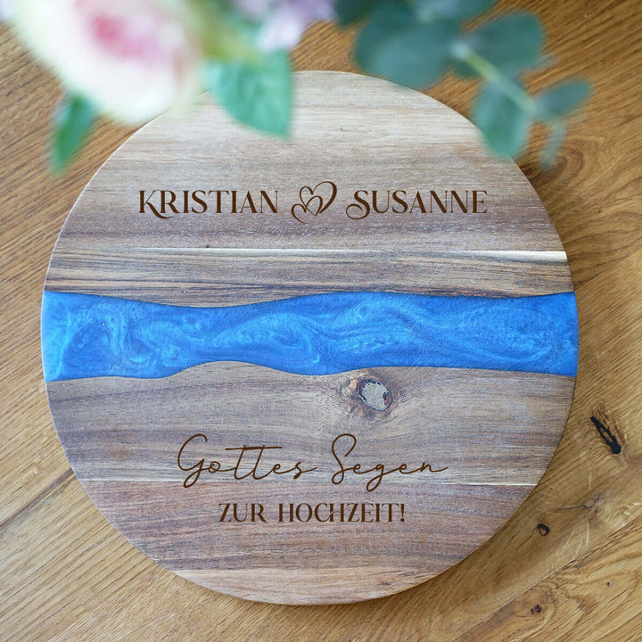 Personalisierte Holzdeko "Gottes Segen zur Hochzeit" · Servierbrett mit Namen-Gravur