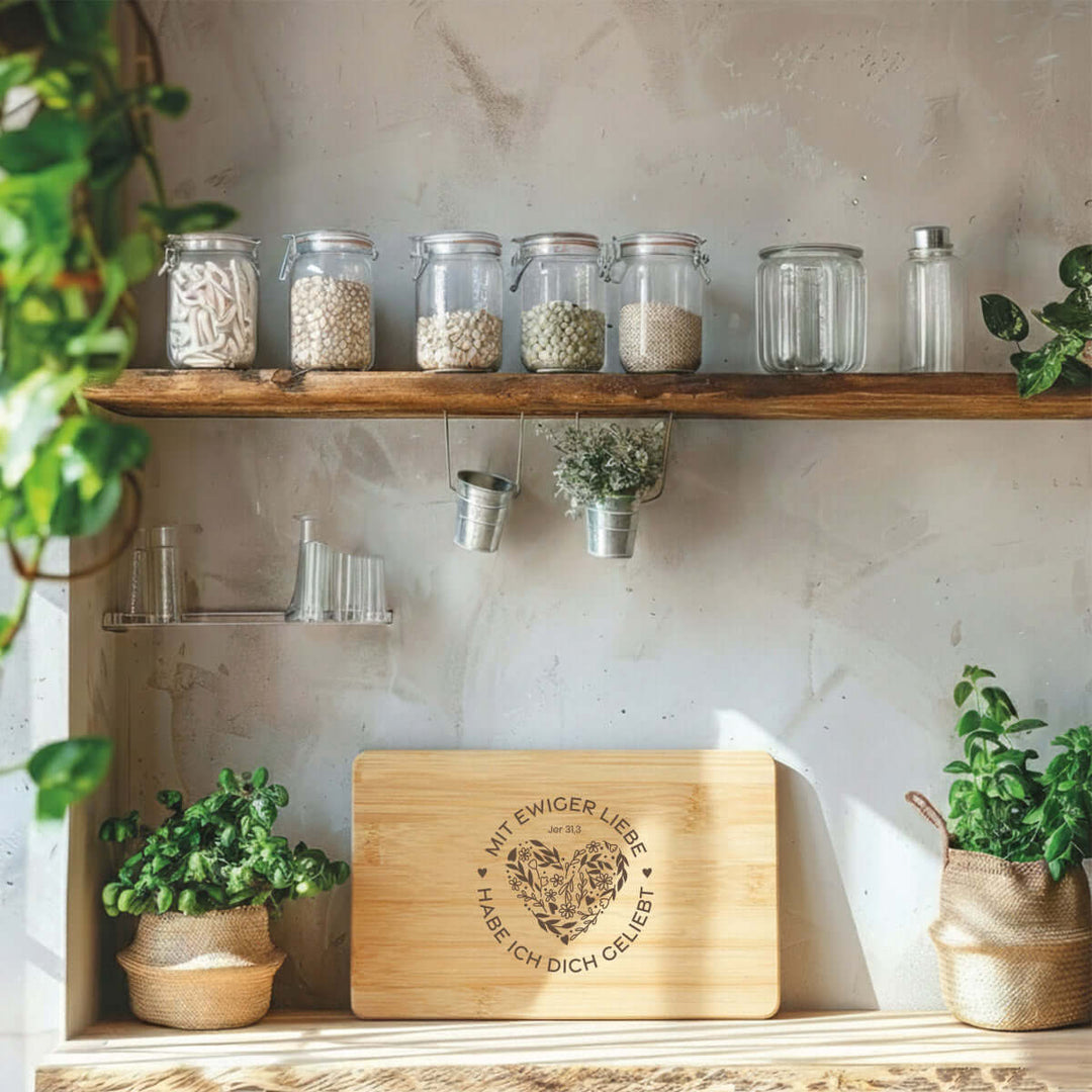 Holzbrett "Ewige Liebe" · Bibelvers Gravur · verschiedene Größen