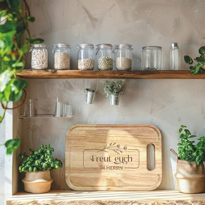 Holzbrett "Freut euch im Herrn" · Bibelvers Gravur · verschiedene Größen