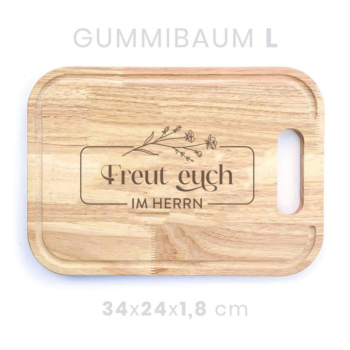 Holzbrett "Freut euch im Herrn" · Bibelvers Gravur · verschiedene Größen