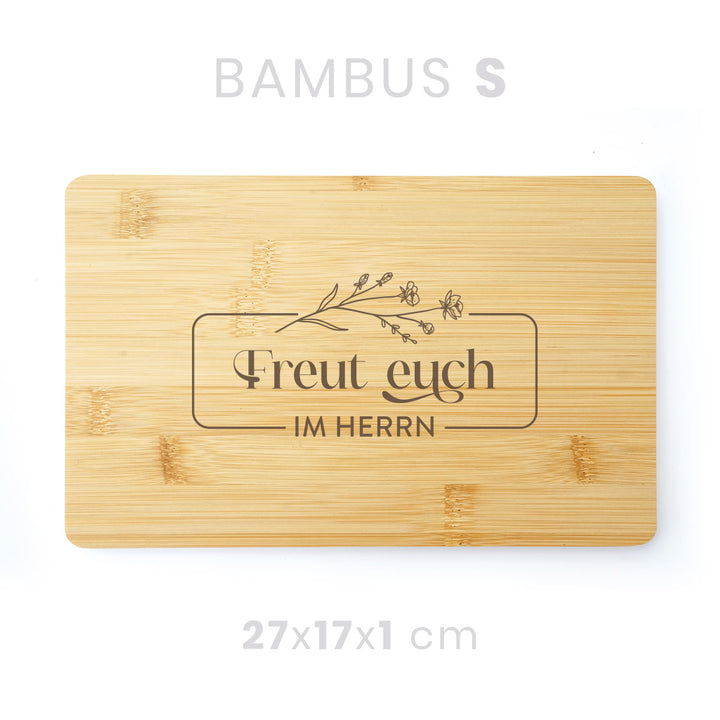 Holzbrett "Freut euch im Herrn" · Bibelvers Gravur · verschiedene Größen