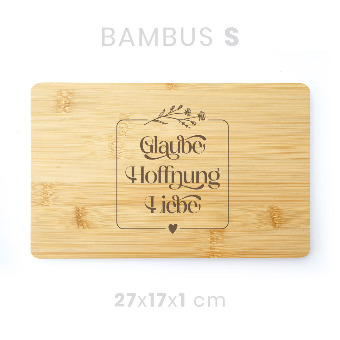 Holzbrett "Glaube Hoffnung Liebe" · Gravur · verschiedene Größen