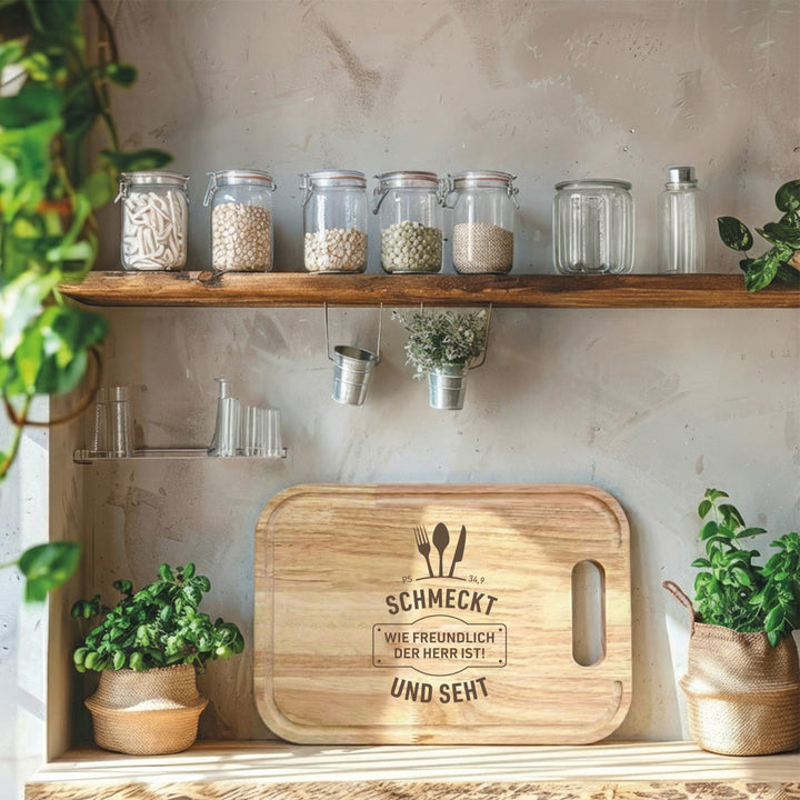Holzbrett "schmeckt und seht" · Bibelvers Gravur · verschiedene Größen