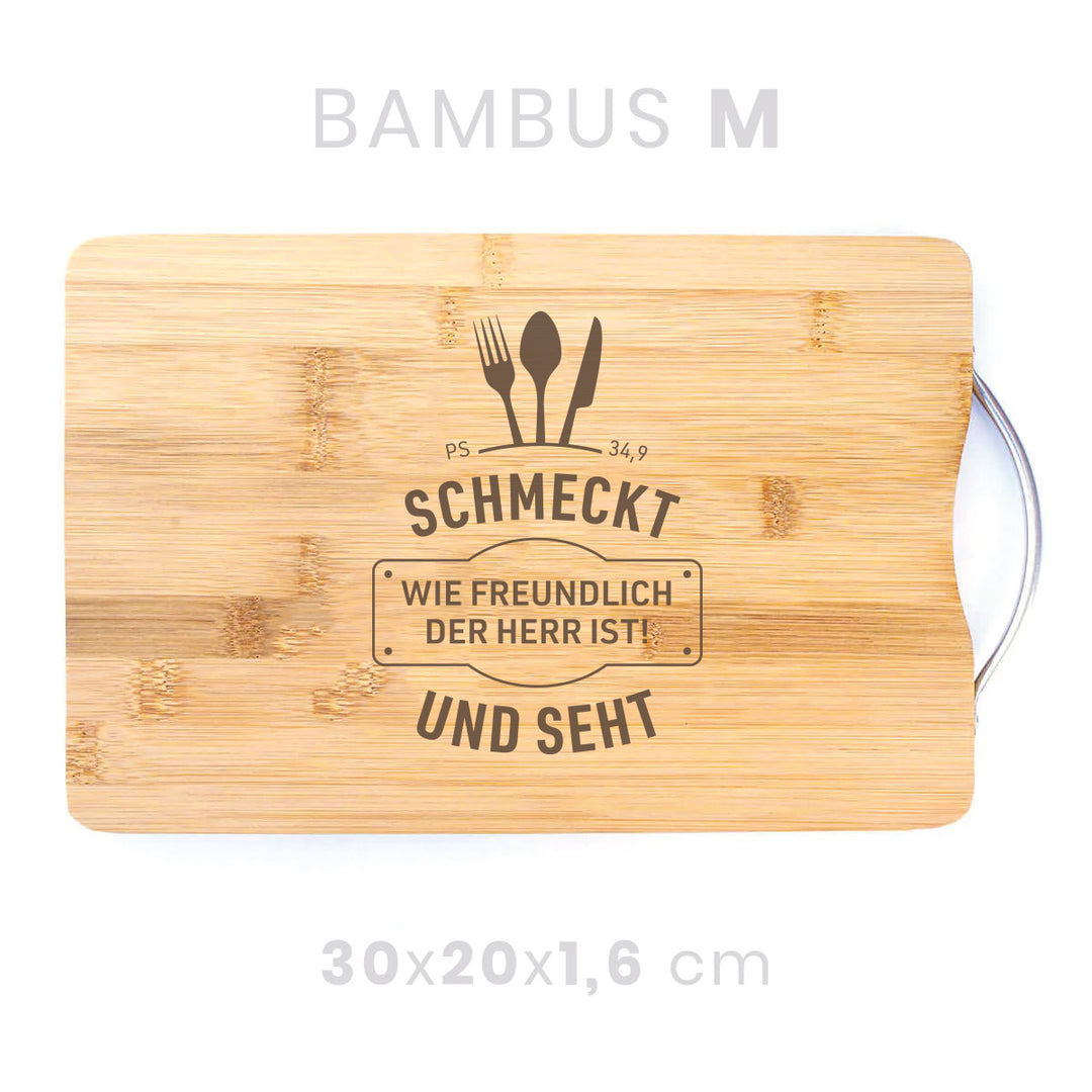 Holzbrett "schmeckt und seht" · Bibelvers Gravur · verschiedene Größen