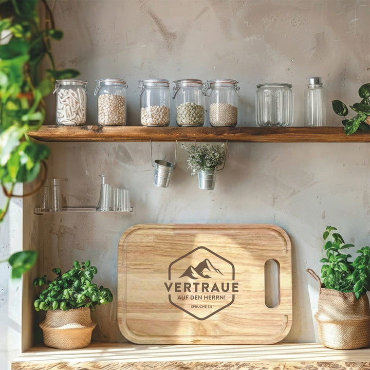 Holzbrett "Vertraue auf den HERRN!" · Bibelvers Gravur · verschiedene Größen