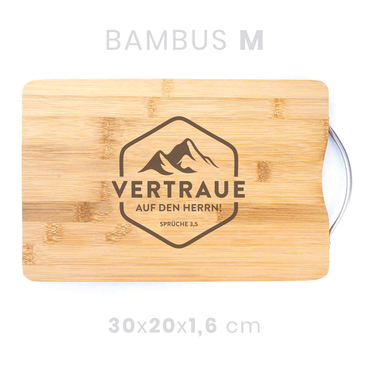 Holzbrett "Vertraue auf den HERRN!" · Bibelvers Gravur · verschiedene Größen