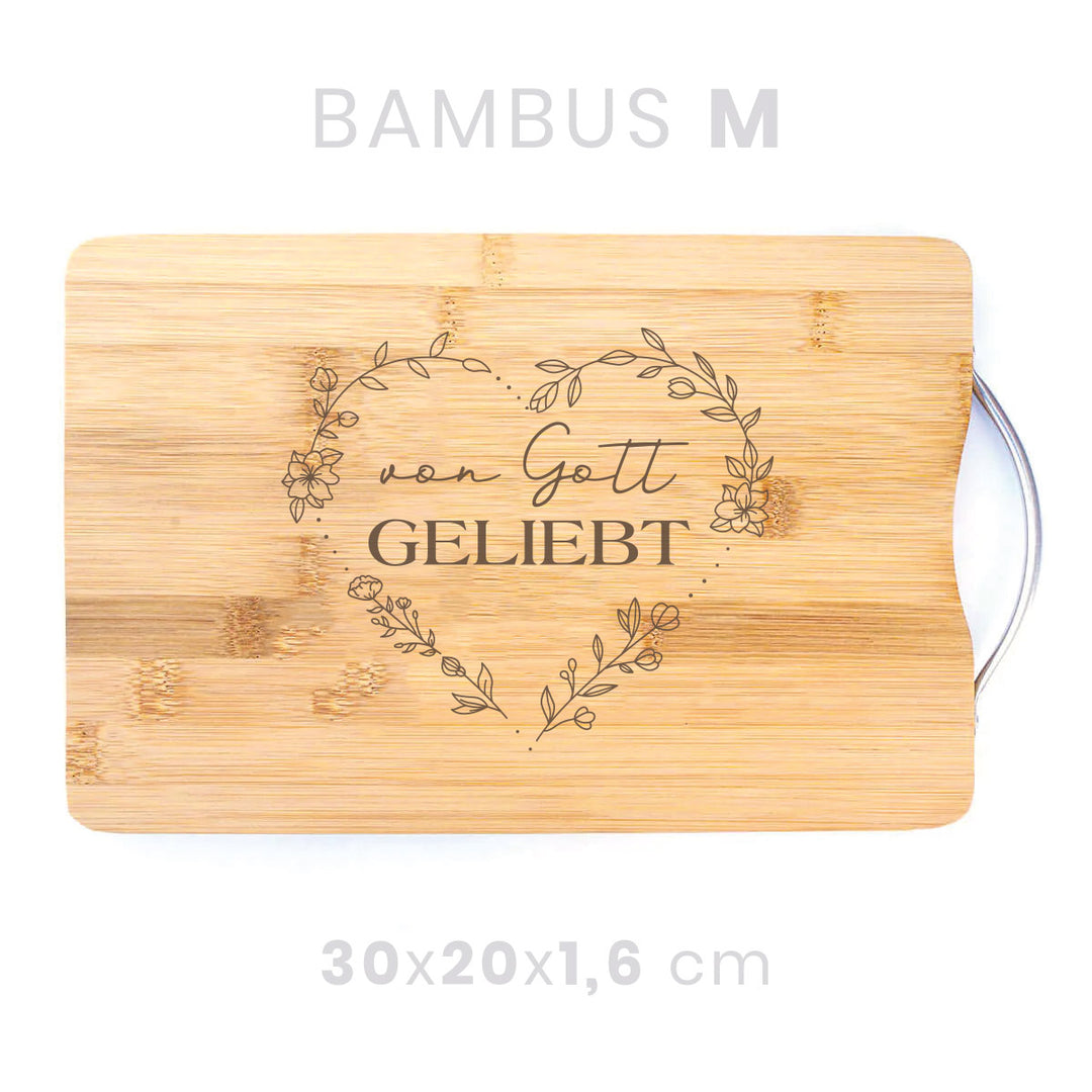 Holzbrett "Von Gott geliebt" · Bibelvers Gravur · verschiedene Größen