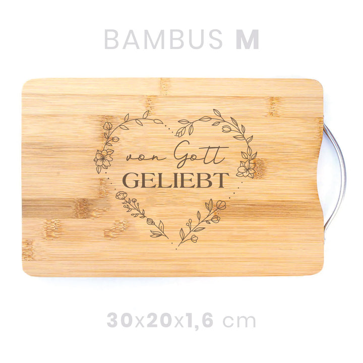 Holzbrett "Von Gott geliebt" · Bibelvers Gravur · verschiedene Größen