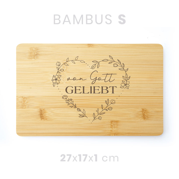 Holzbrett "Von Gott geliebt" · Bibelvers Gravur · verschiedene Größen