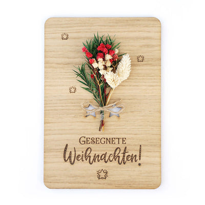 Holzdeko "Gesegnete Weihnachten!" 3D mit Trockenblumen & Gravur – Aus Gnade