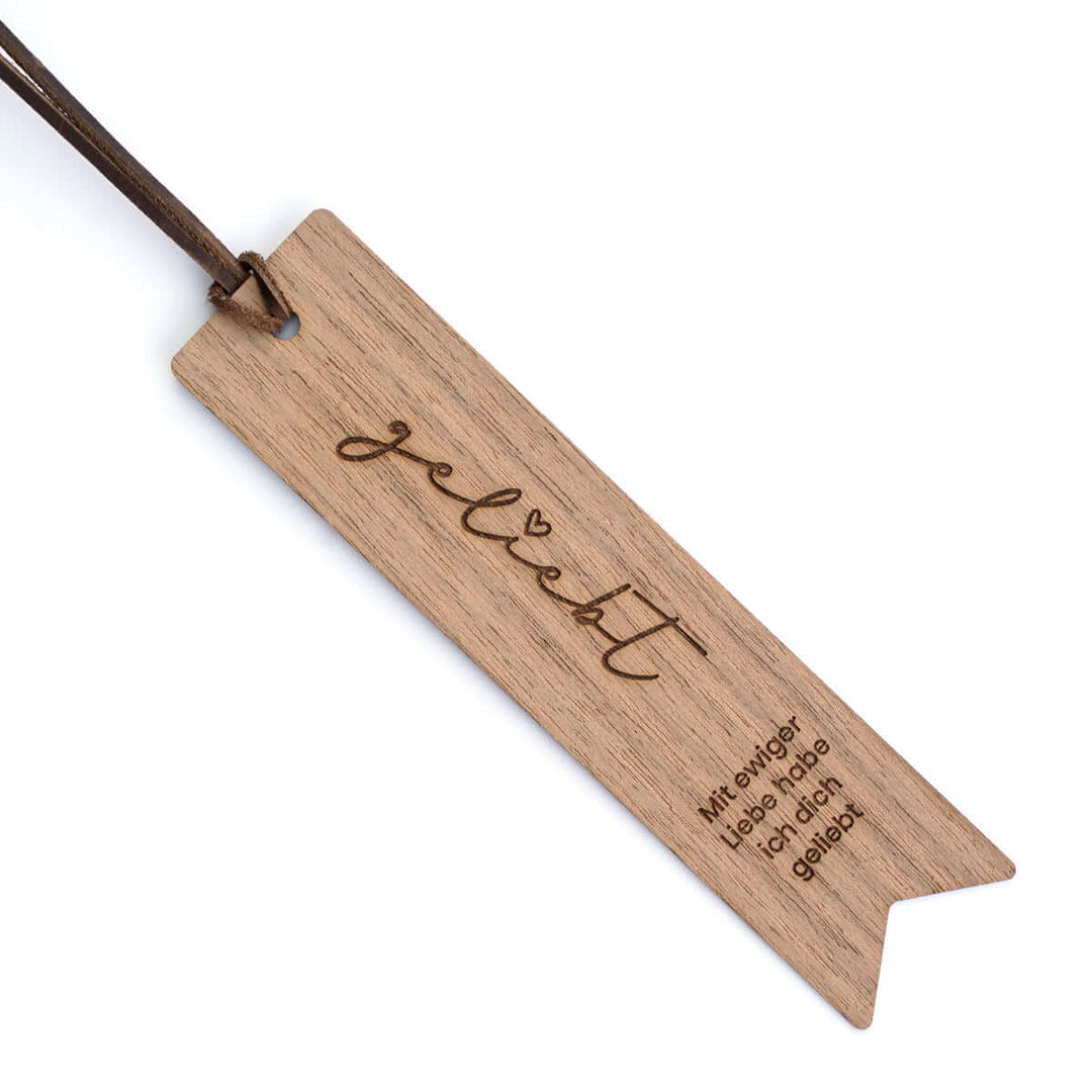 Holz-Lesezeichen "geliebt" · Echtes Holz · Gravur – Aus Gnade