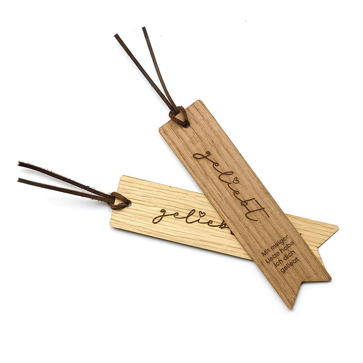 Holz-Lesezeichen "geliebt" · Echtes Holz · Gravur – Aus Gnade