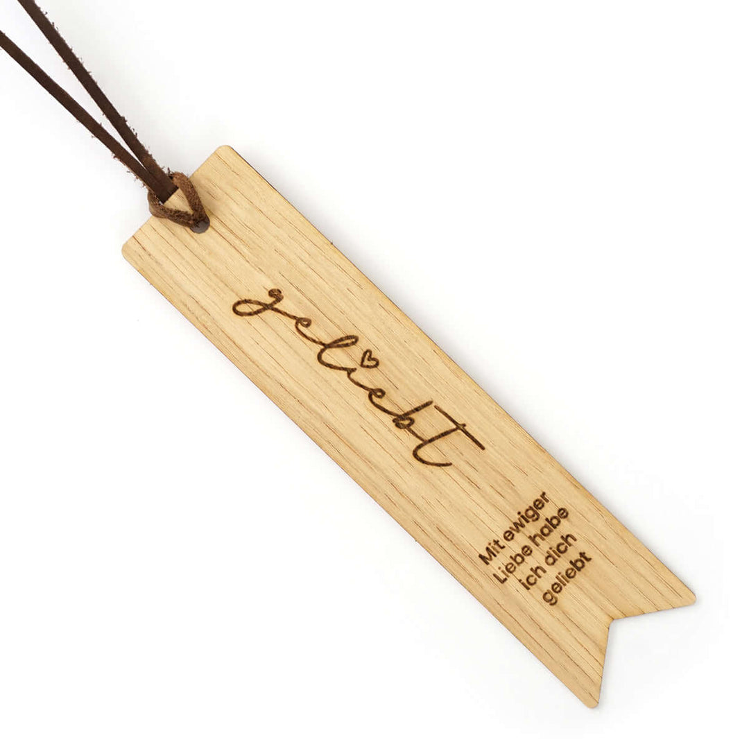 Holz-Lesezeichen "geliebt" · Echtes Holz · Gravur – Aus Gnade