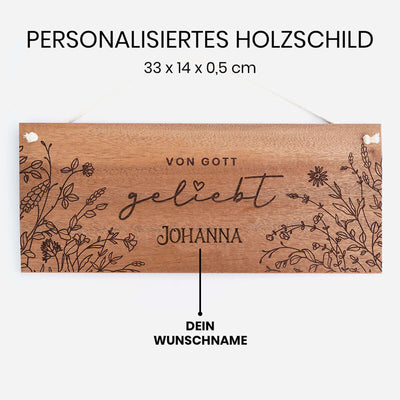 Personalisiertes Holzschild "Von Gott geliebt" · Wunschname als Gravur – Aus Gnade