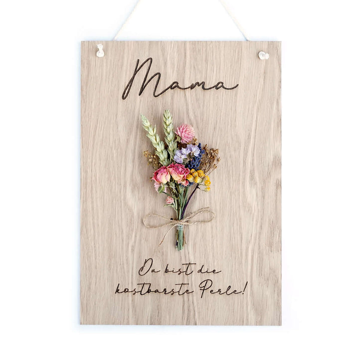 Holzschild "Mama" 3D mit Trockenblumen & Gravur – Aus Gnade