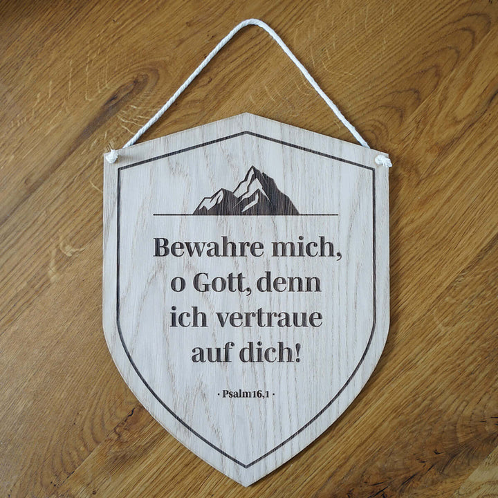 Holzschild "Bewahre mich, o Gott" · Schild mit Bibelvers Gravur – Aus Gnade