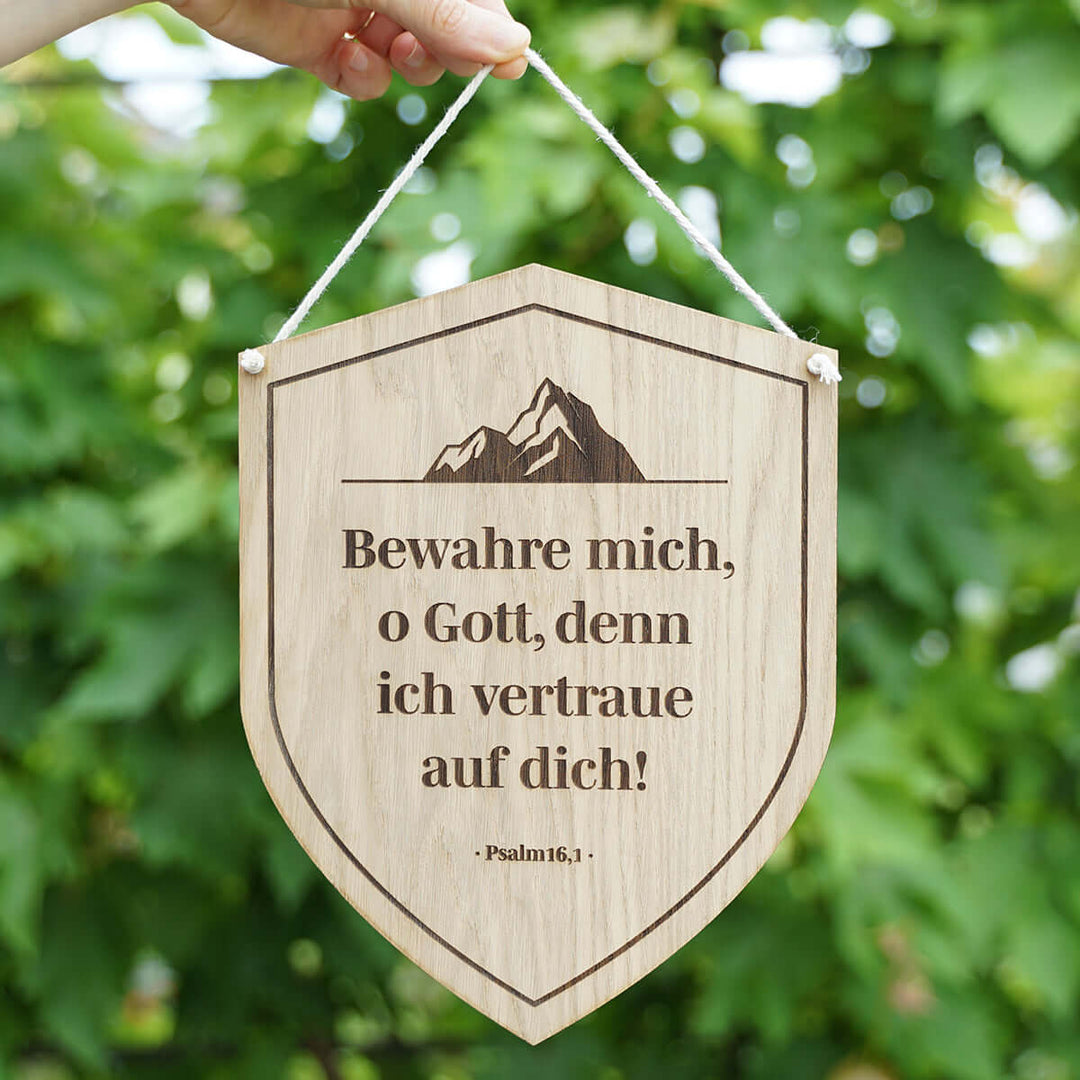 Holzschild "Bewahre mich, o Gott" · Schild mit Bibelvers Gravur – Aus Gnade