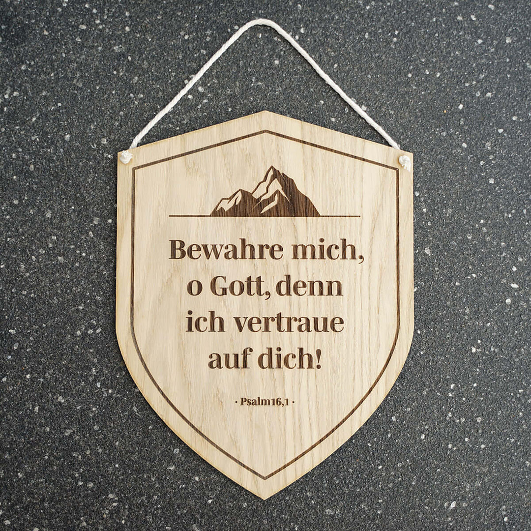 Holzschild "Bewahre mich, o Gott" · Schild mit Bibelvers Gravur – Aus Gnade