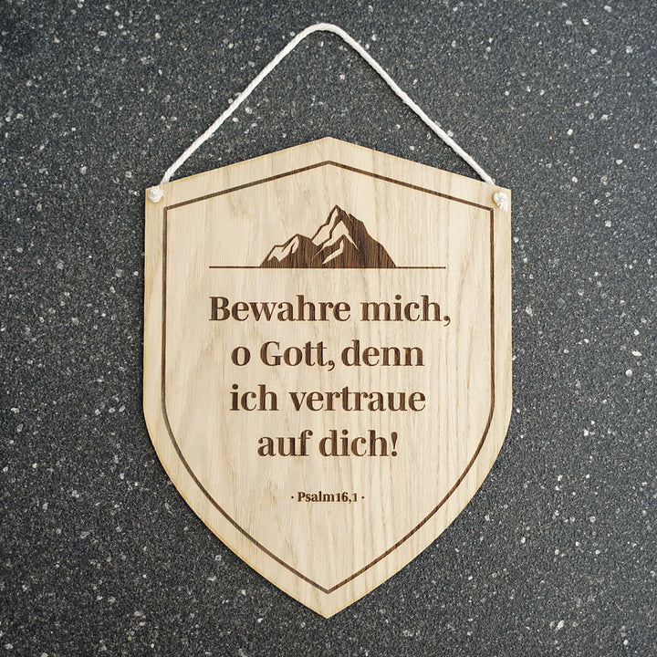 Holzschild "Bewahre mich, o Gott" · Schild mit Bibelvers Gravur – Aus Gnade