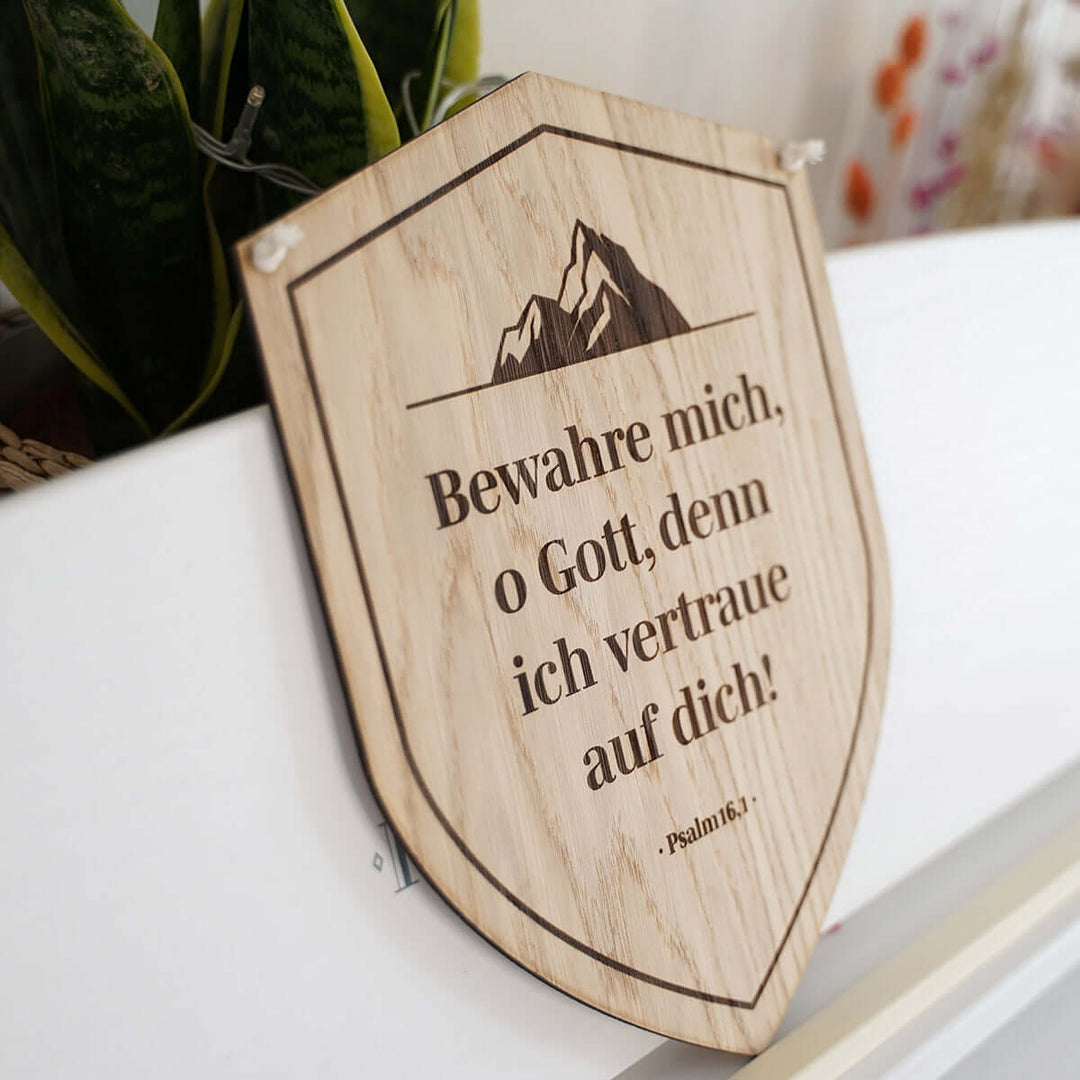 Holzschild "Bewahre mich, o Gott" · Schild mit Bibelvers Gravur – Aus Gnade