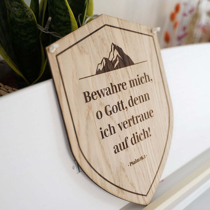 Holzschild "Bewahre mich, o Gott" · Schild mit Bibelvers Gravur – Aus Gnade