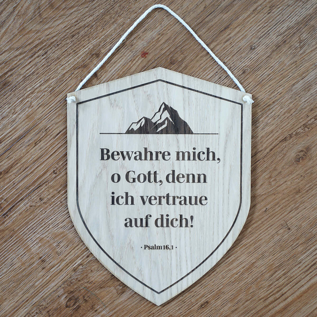 Holzschild "Bewahre mich, o Gott" · Schild mit Bibelvers Gravur – Aus Gnade